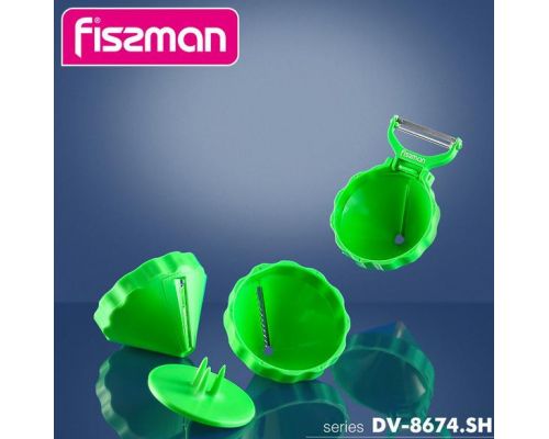 Набор 3 овощерезки Fissman Ø7х4.5см для декорирования блюд + овощечистка Набор 3 овощерезки Fissman Ø7х4.5см для декорирования блюд + овощечистка
