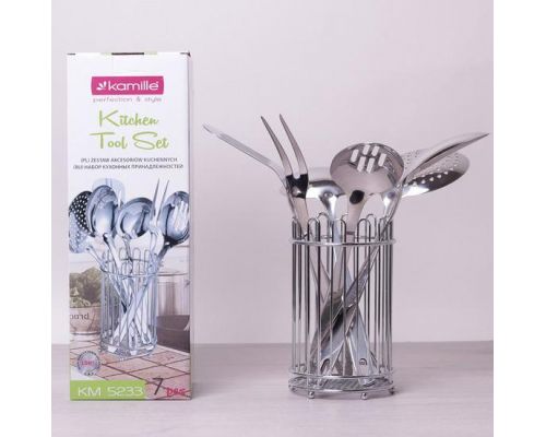 Набор кухонных аксессуаров Kamille Crystal в металлическом стакане (7 предметов) Набор кухонных аксессуаров Kamille Crystal в металлическом стакане (7 предметов)