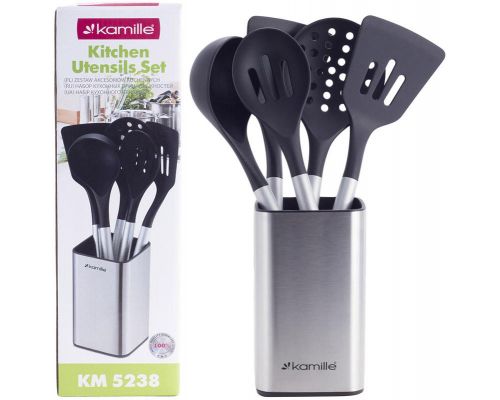 Набор кухонных принадлежностей Kamille Kitchen Utensils 5 аксессуаров на стальной подставке