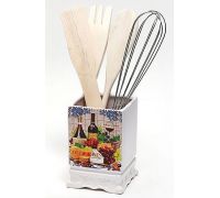 Подставка Cheese&Wine для кухонных принадлежностей + деревянные лопатки и венчик
