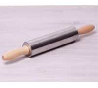 Скалка Kamille 38см из нержавеющей стали с деревянными ручками