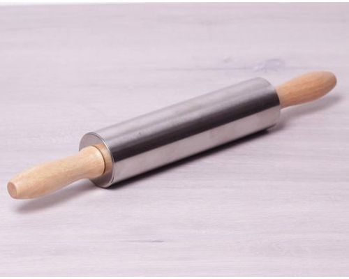 Скалка Kamille 38см из нержавеющей стали с деревянными ручками Скалка Kamille 38см из нержавеющей стали с деревянными ручками