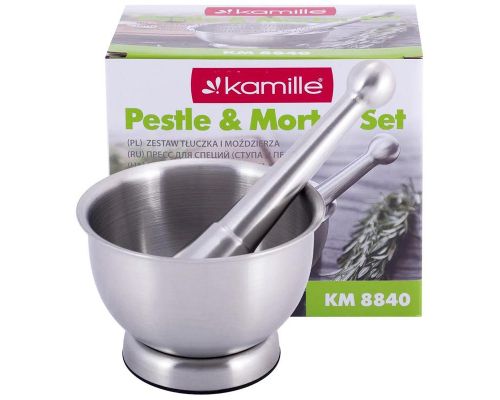 Ступа Kamille из нержавеющей стали Ø12.5х8.5х8см со стальным пестиком Ступа Kamille из нержавеющей стали Ø12.5х8.5х8см со стальным пестиком