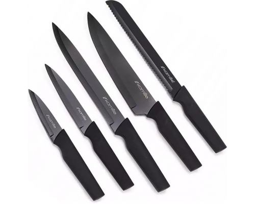 Набор 5 кухонных ножей Kamille Acacia Black с подставкой-колодой