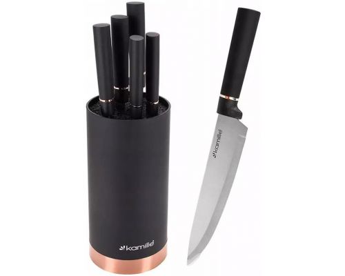 Набор 5 кухонных ножей Kamille Black&Rose с подставкой-колодой