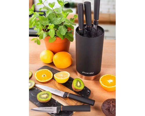 Набор 5 кухонных ножей Kamille Black&Rose с подставкой-колодой