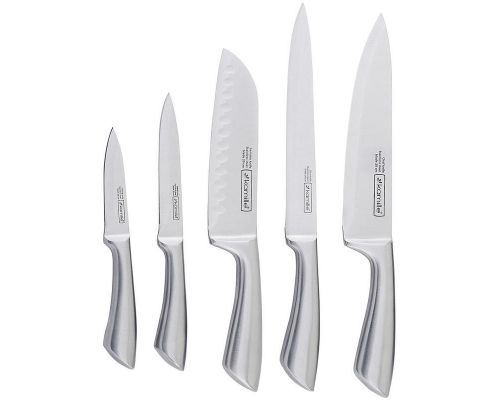 Набір ножів Kamille Steel 5 кухонних ножів на дерев'яній підставці Набір ножів Kamille Steel 5 кухонних ножів на дерев'яній підставці