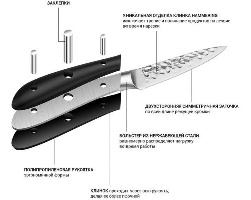 Ніж овочевий Fissman Hattori 10см hammered з нержавіючої сталі Ніж овочевий Fissman Hattori 10см hammered з нержавіючої сталі