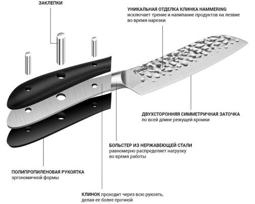 Ніж сантоку Fissman Hattori 13см hammered з нержавіючої сталі Ніж сантоку Fissman Hattori 13см hammered з нержавіючої сталі