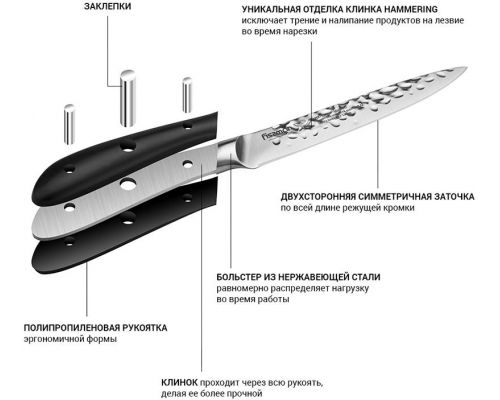 Ніж універсальний Fissman Hattori 13см hammered з нержавіючої сталі Ніж універсальний Fissman Hattori 13см hammered з нержавіючої сталі