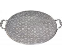 Поднос "Crown" металлический с ручками, круглый, 43х37.5х6см, серебро
