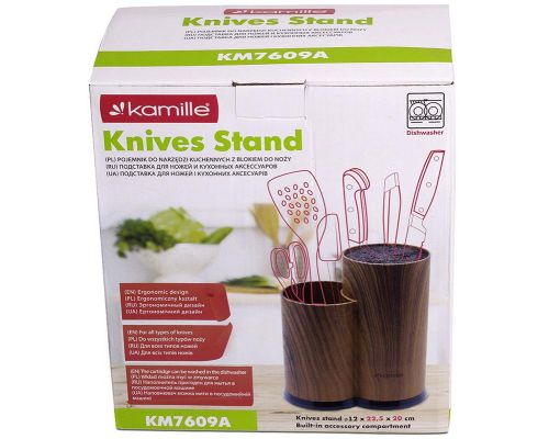 Колода для ножей Kamille Brash Stand Wood 22.5см пластиковая двойная Колода для ножей Kamille Brash Stand Wood 22.5см пластиковая двойная