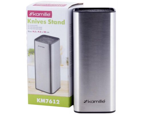 Колода-подставка для ножей Kamille Kumamoto 9.5x9.5x22см, нержавеющая сталь с наполнителем Колода-подставка для ножей Kamille Kumamoto 9.5x9.5x22см, нержавеющая сталь с наполнителем