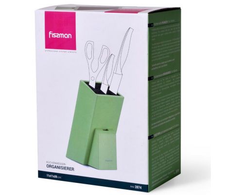 Подставка для кухонных ножей Fissman Green 26х11см, с секцией для ножниц Подставка для кухонных ножей Fissman Green 26х11см, с секцией для ножниц
