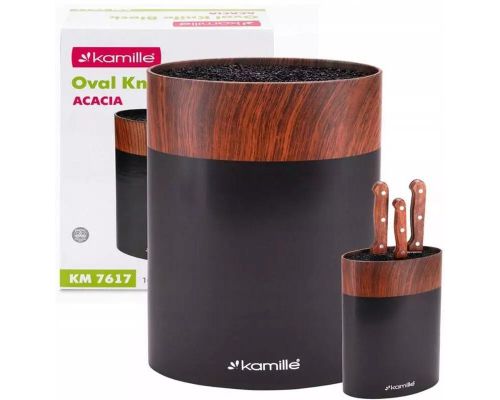 Подставка Kamille Acacia Black, колода для ножей 16х7х22см с полипропиленовым наполнителем