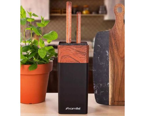 Подставка Kamille Acacia Black, колода для ножей 9.5х9.5х22см с полипропиленовым наполнителем