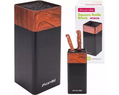 Подставка Kamille Acacia Black, колода для ножей 9.5х9.5х22см с полипропиленовым наполнителем