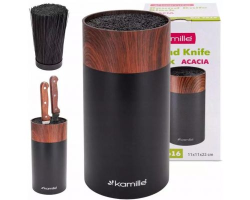 Подставка Kamille Acacia Black, колода для ножей Ø11х22см с полипропиленовым наполнителем