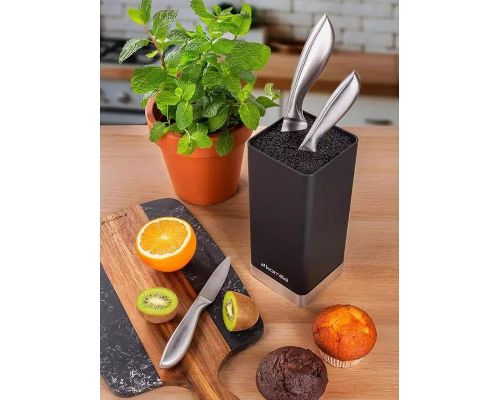 Подставка Kamille Black&Silver, колода для ножей 9.5х9.5х22см с полипропиленовым наполнителем