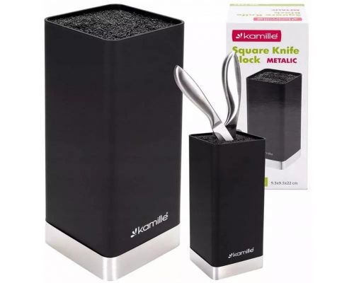 Подставка Kamille Black&Silver, колода для ножей 9.5х9.5х22см с полипропиленовым наполнителем