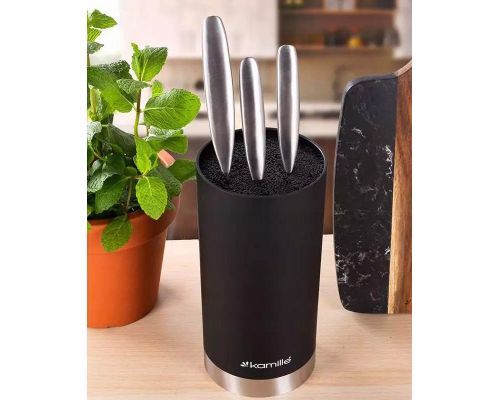 Подставка Kamille Black&Silver, колода для ножей Ø11х22см с полипропиленовым наполнителем