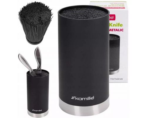 Подставка Kamille Black&Silver, колода для ножей Ø11х22см с полипропиленовым наполнителем