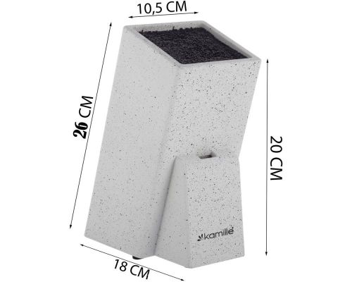 Подставка-колода для ножей Kamille Brash Stand 26см, белый гранит с наполнителем