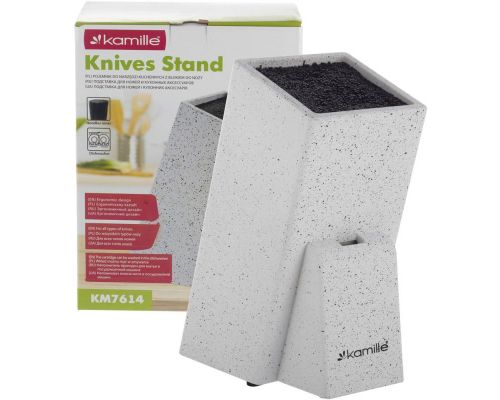Подставка-колода для ножей Kamille Brash Stand 26см, белый гранит с наполнителем