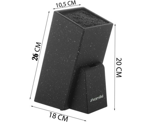 Подставка-колода для ножей Kamille Brash Stand 26см, черный гранит с наполнителем
