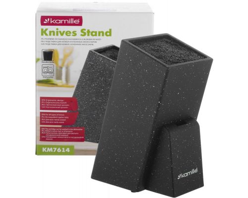 Подставка-колода для ножей Kamille Brash Stand 26см, черный гранит с наполнителем