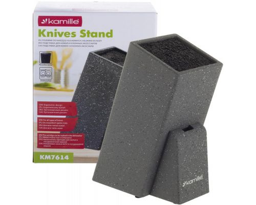 Подставка-колода для ножей Kamille Brash Stand 26см, серый гранит с наполнителем Подставка-колода для ножей Kamille Brash Stand 26см, серый гранит с наполнителем