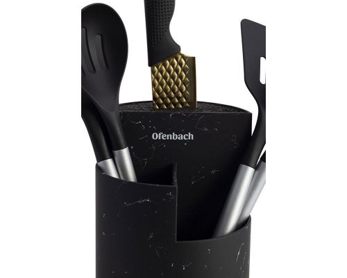 Подставка-колода Ofenbach Black Marble для кухонных ножей и ножниц 16х24см, тройная круглая