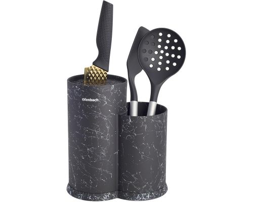 Подставка-колода Ofenbach Black Marble для кухонных ножей и ножниц 20х12х22.5см, двойная круглая