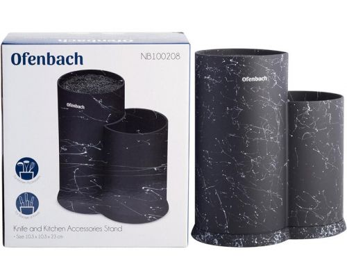 Подставка-колода Ofenbach Black Marble для кухонных ножей и ножниц 20х12х22.5см, двойная круглая