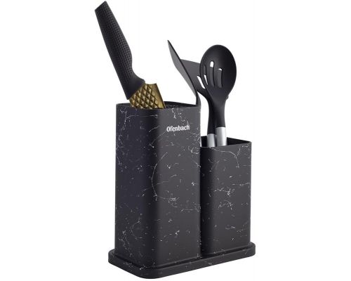 Подставка-колода Ofenbach Black Marble для кухонных ножей и ножниц 21.5х13х23см двойная