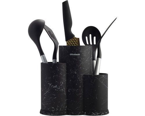 Подставка-колода Ofenbach Black Marble для кухонных ножей и ножниц 23х12х22см, тройная круглая