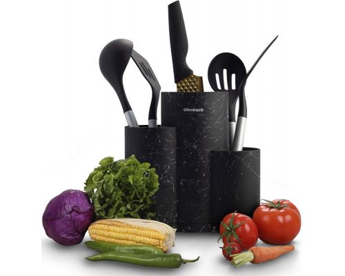 Подставка-колода Ofenbach Black Marble для кухонных ножей и ножниц 23х12х22см, тройная круглая
