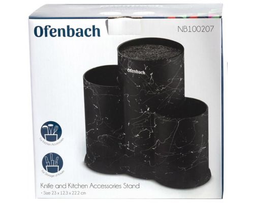 Подставка-колода Ofenbach Black Marble для кухонных ножей и ножниц 23х12х22см, тройная круглая