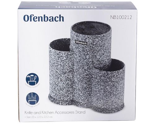 Подставка-колода Ofenbach Grey Marble для кухонных ножей 23х13х22см, тройная круглая