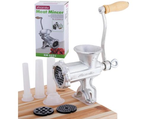 Мясорубка ручная Kamille 2в1 с насадками для наполнения колбас, 17х9.5х25см, чугун Мясорубка ручная Kamille 2в1 с насадками для наполнения колбас, 17х9.5х25см, чугун