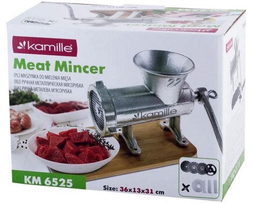 Мясорубка ручная Kamille 2в1 с насадками для наполнения колбас, 31х15х20.5см, чугун Мясорубка ручная Kamille 2в1 с насадками для наполнения колбас, 31х15х20.5см, чугун