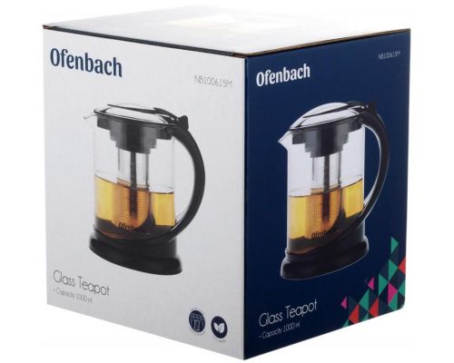 Чайник скляний заварювальний Ofenbach 1000мл зі знімним ситечком (0615m) Чайник скляний заварювальний Ofenbach 1000мл зі знімним ситечком (0615m)