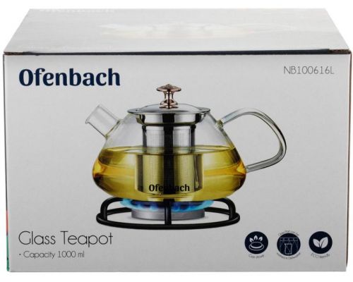 Чайник скляний заварювальний Ofenbach 1000мл зі знімним ситечком (0616l) Чайник скляний заварювальний Ofenbach 1000мл зі знімним ситечком (0616l)