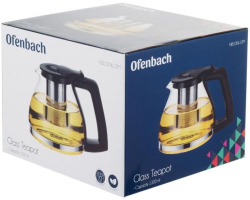 Чайник скляний заварювальний Ofenbach 1300мл зі знімним ситечком (0613m) Чайник скляний заварювальний Ofenbach 1300мл зі знімним ситечком (0613m)