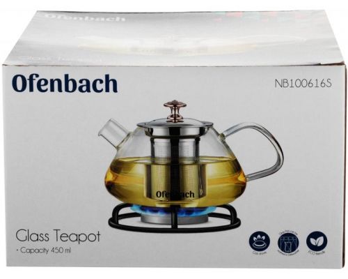 Чайник скляний заварювальний Ofenbach 450мл зі знімним ситечком (0616s) Чайник скляний заварювальний Ofenbach 450мл зі знімним ситечком (0616s)