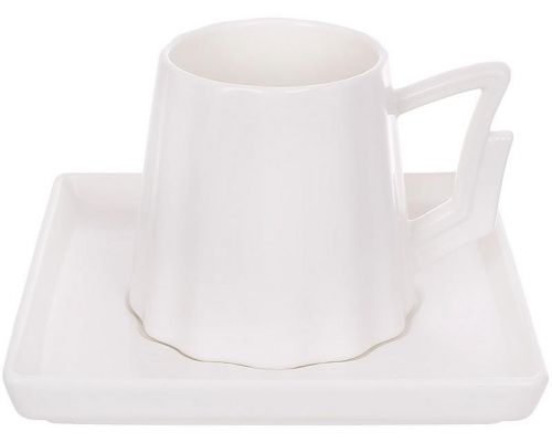 Чайно-кофейный фарфоровый набор "Modern White" 6 чашек 200мл и 6 блюдец, белый матовый