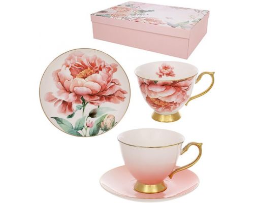 Чайно-кофейный фарфоровый набор "Pink Peony" 6 чашек 200мл и 6 блюдец
