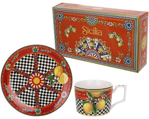 Чайно-кофейный набор Sicilia "Limoni" (Лимоны) 220мл на 6 персон, фарфор