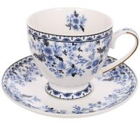 Чайный фарфоровый набор "Vintage Blue" 6 чашек 250мл и 6 блюдец
