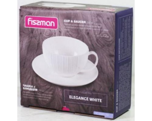Чайная пара Fissman Elegance White чашка 250мл с блюдцем, фарфор Чайная пара Fissman Elegance White чашка 250мл с блюдцем, фарфор